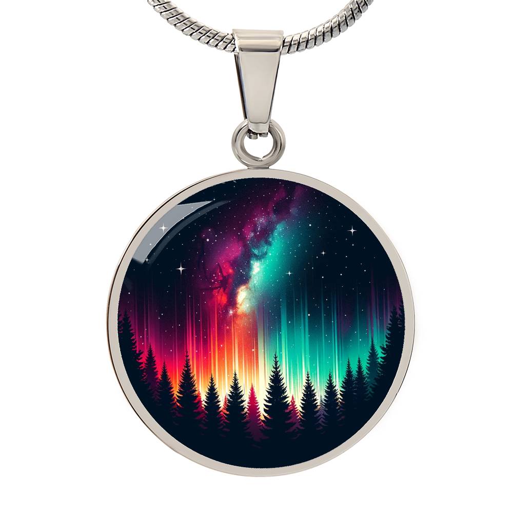Starry Forest Night Circle Pendant Necklace