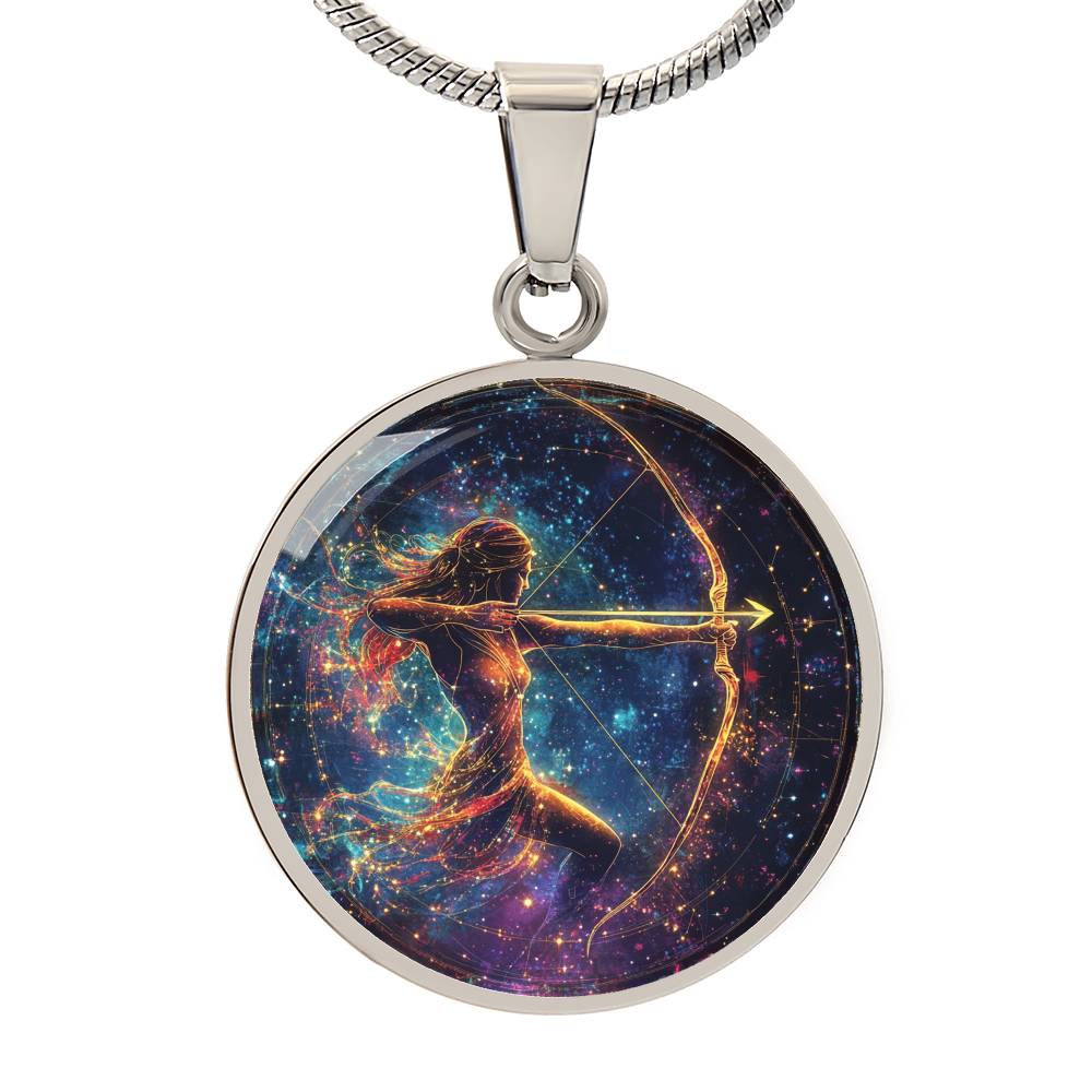 Celestial Sagittarius Archer Circle Pendant Necklace
