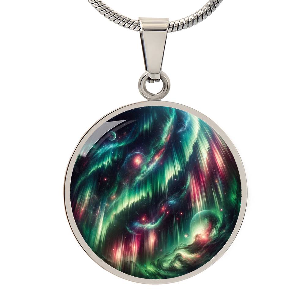 Northern Lights Space Circle Pendant Necklace