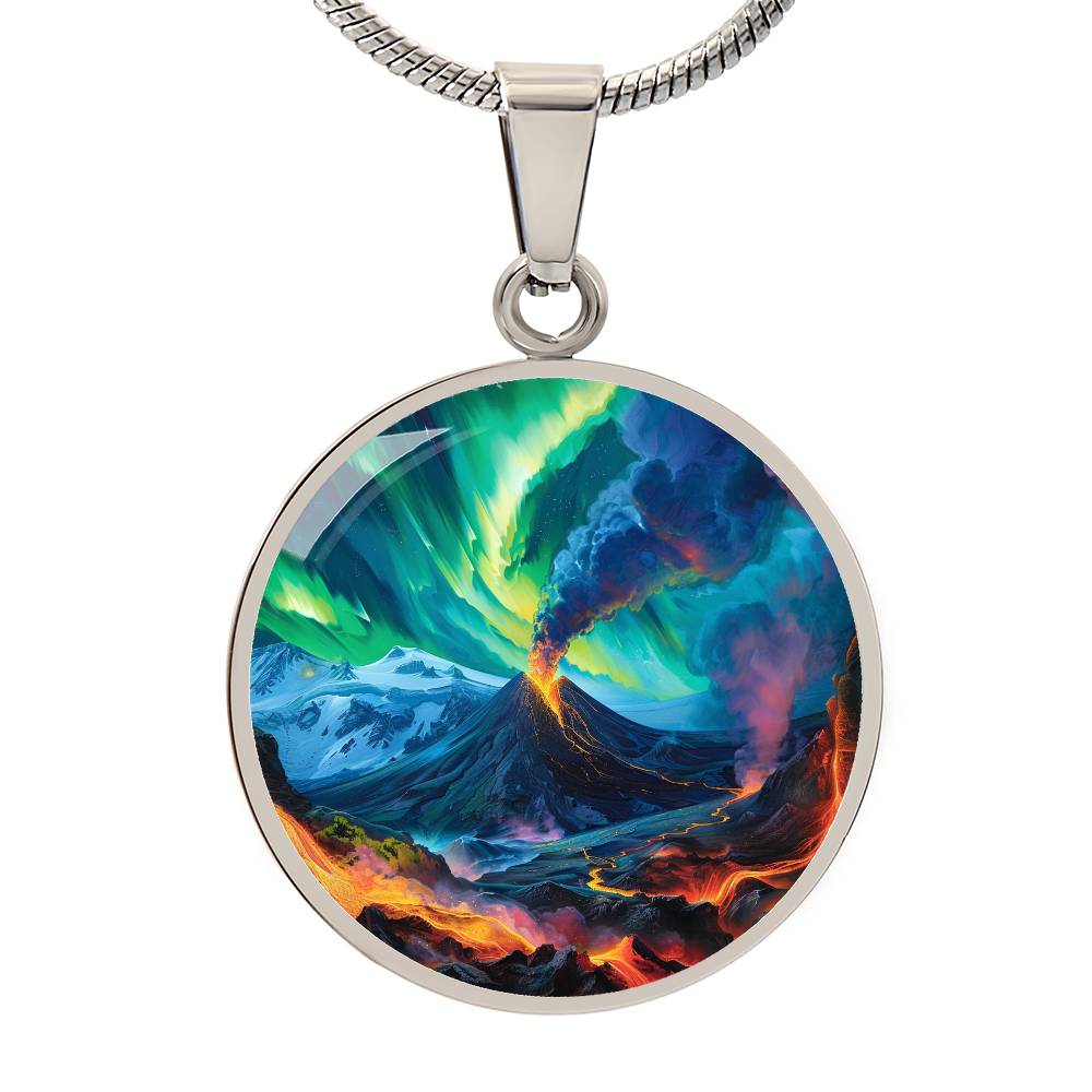 Northern Lights Volcano Circle Pendant Necklace