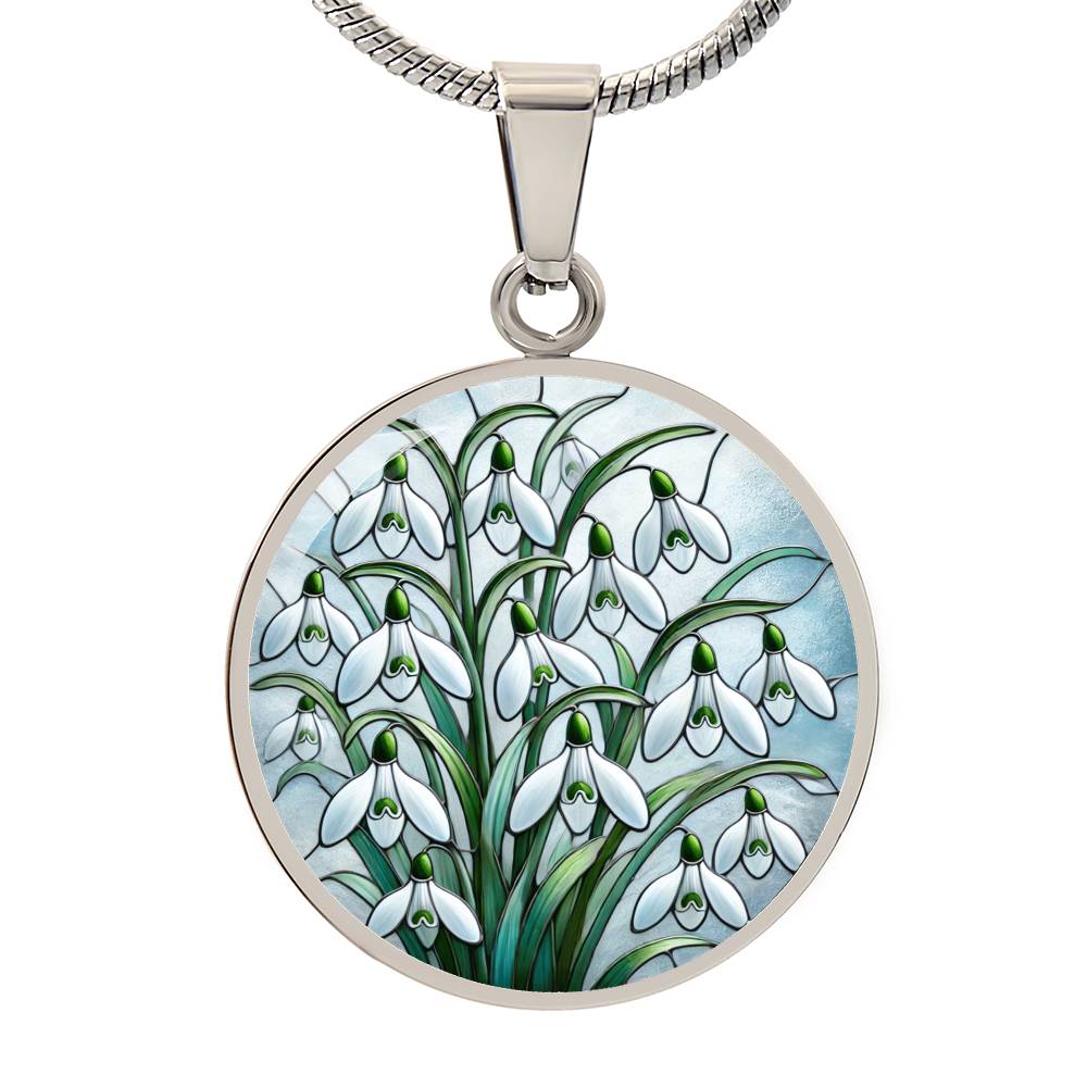 The Snowdrop Flowers Circle Pendant Necklace