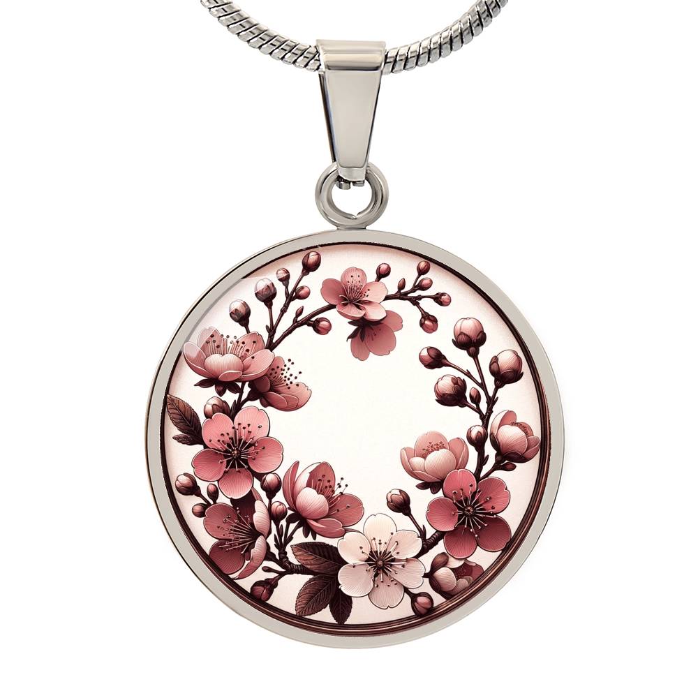 Cherry Blossom Circle Pendant Necklace