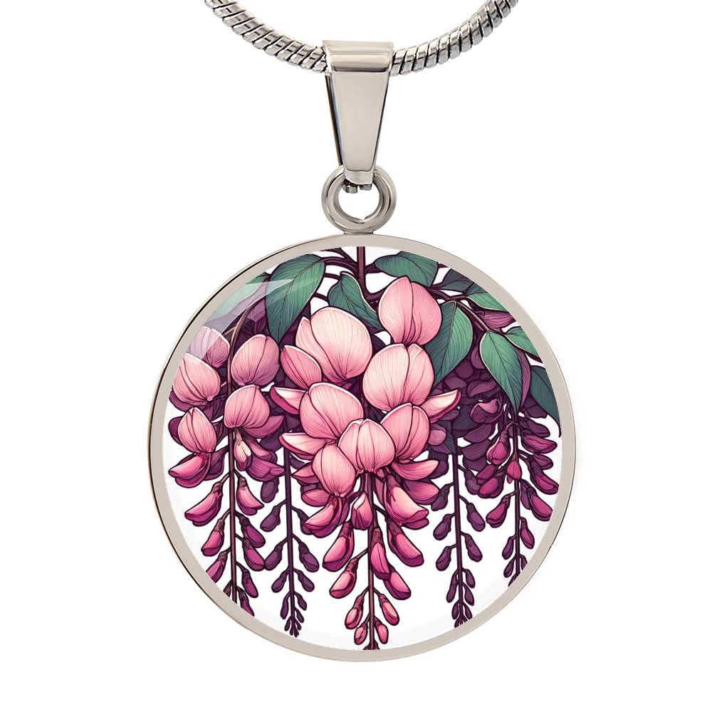 Pink Wisteria Circle Pendant Necklace