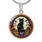 Black Cat Halloween Circle Pendant Necklace