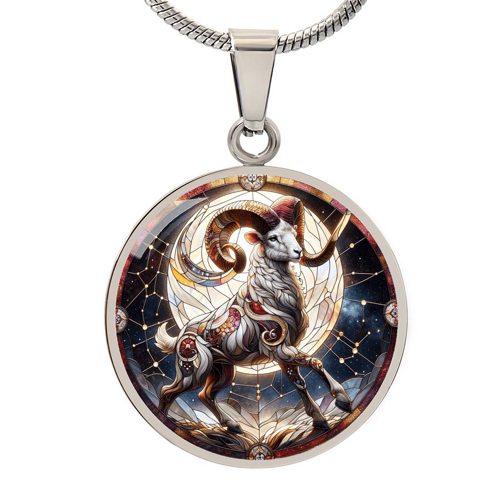 Ethereal Aries Warrior Circle Pendant Necklace