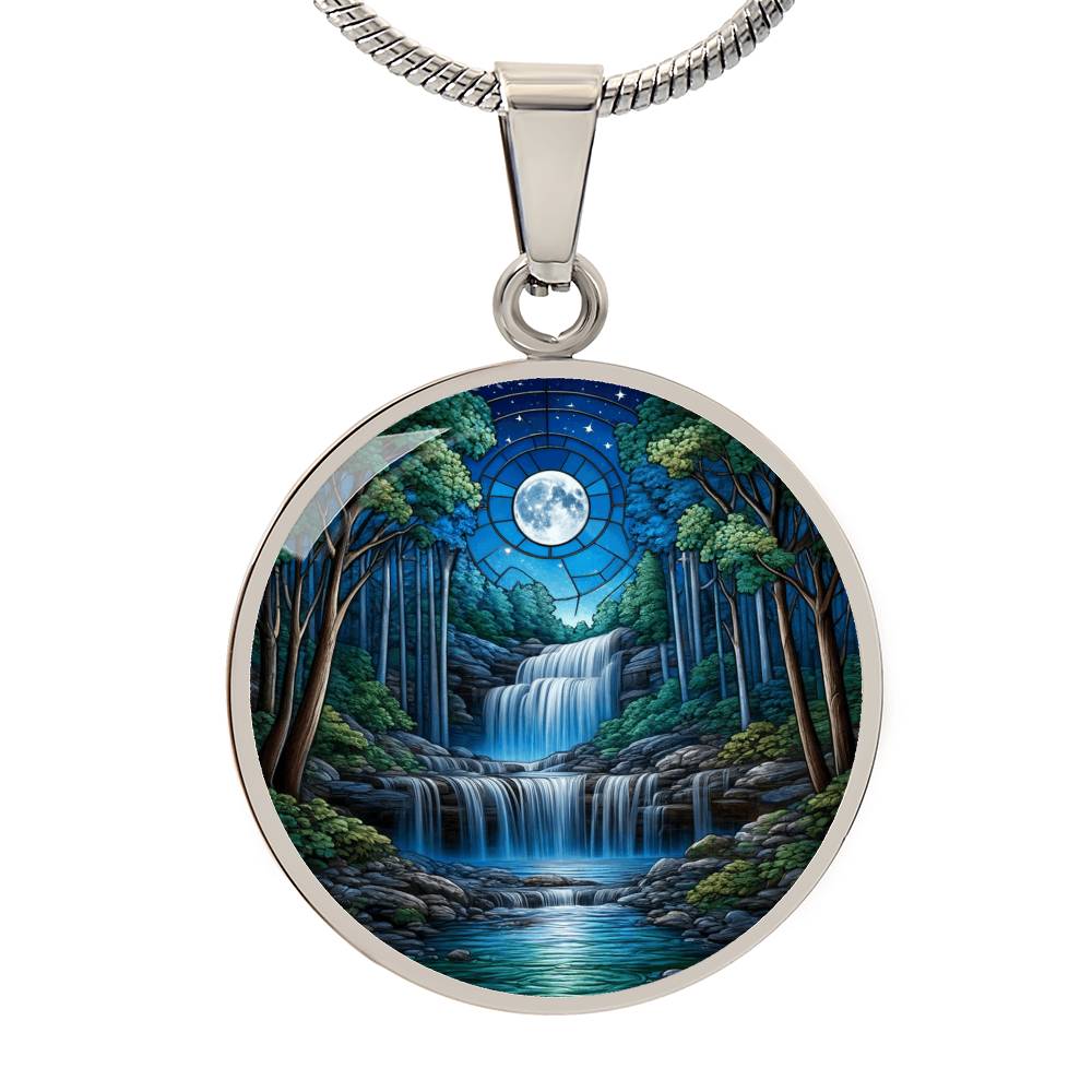 Moonlit Waterfall Circle Pendant Necklace