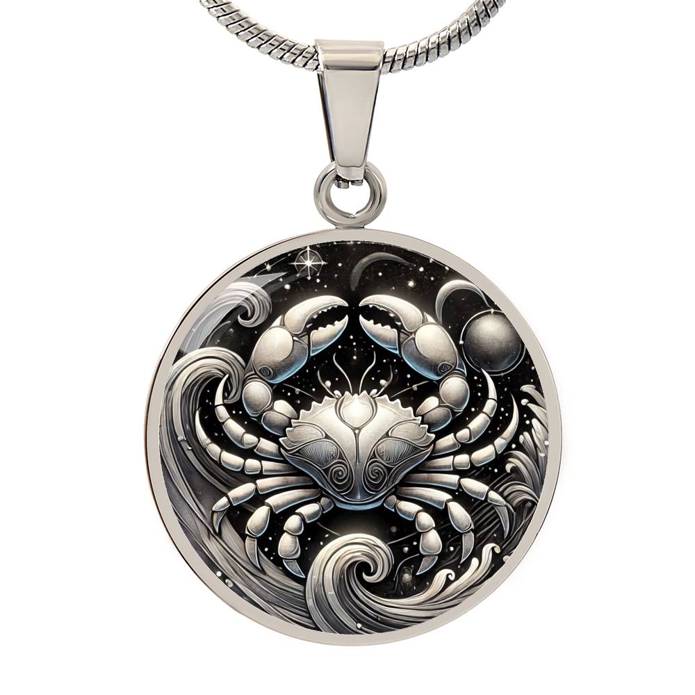 Cosmic Cancer Embrace Circle Pendant Necklace