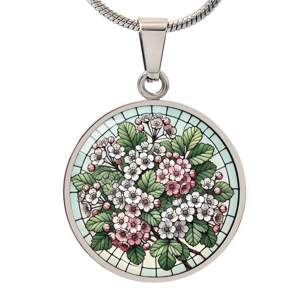 Hawthorn Flowers Circle Pendant Necklace