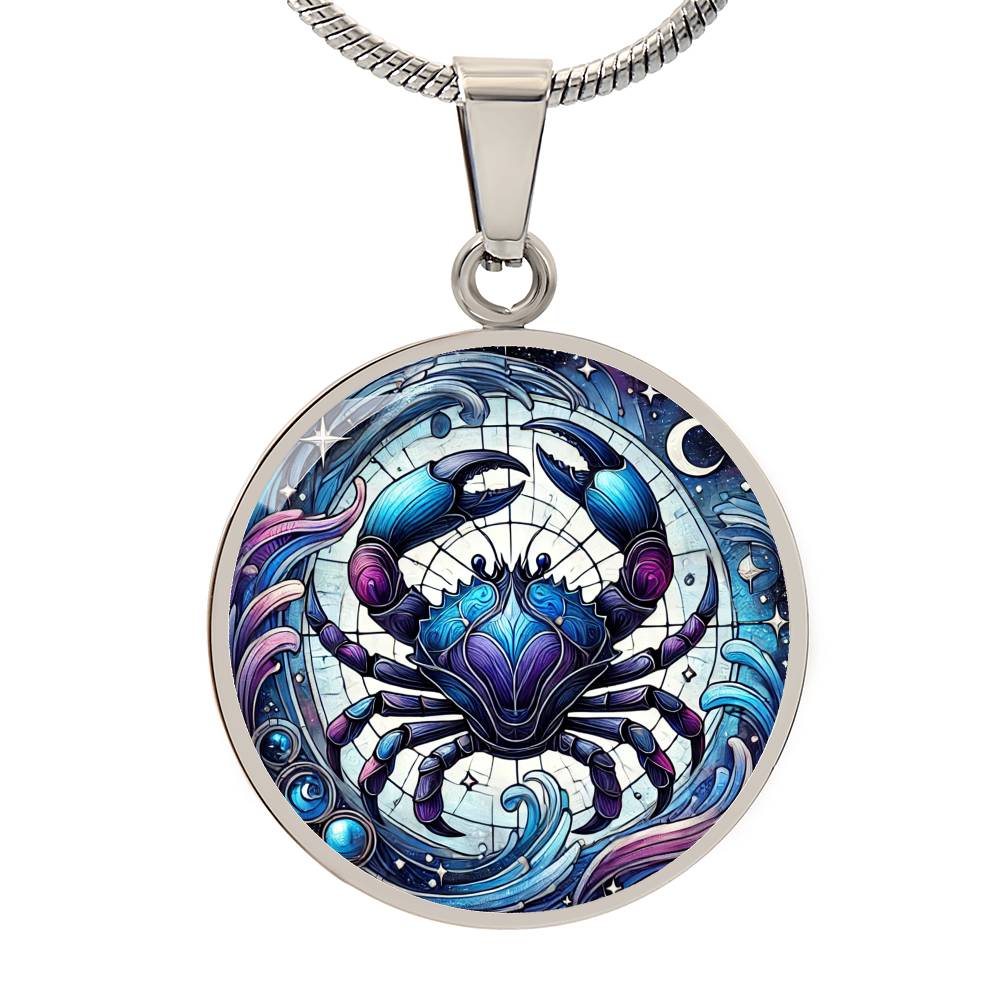 Celestial Cancer Crab Circle Pendant Necklace