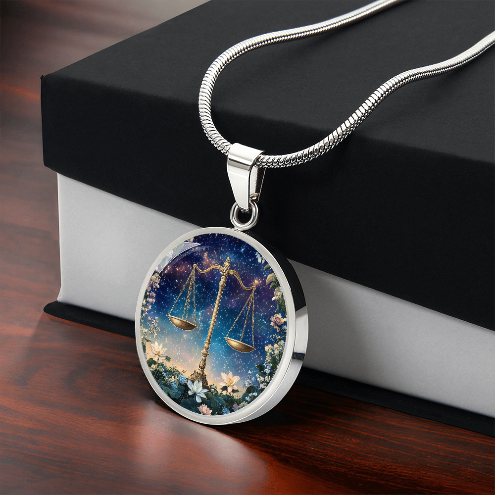 Celestial Libra Scales Circle Pendant Necklace