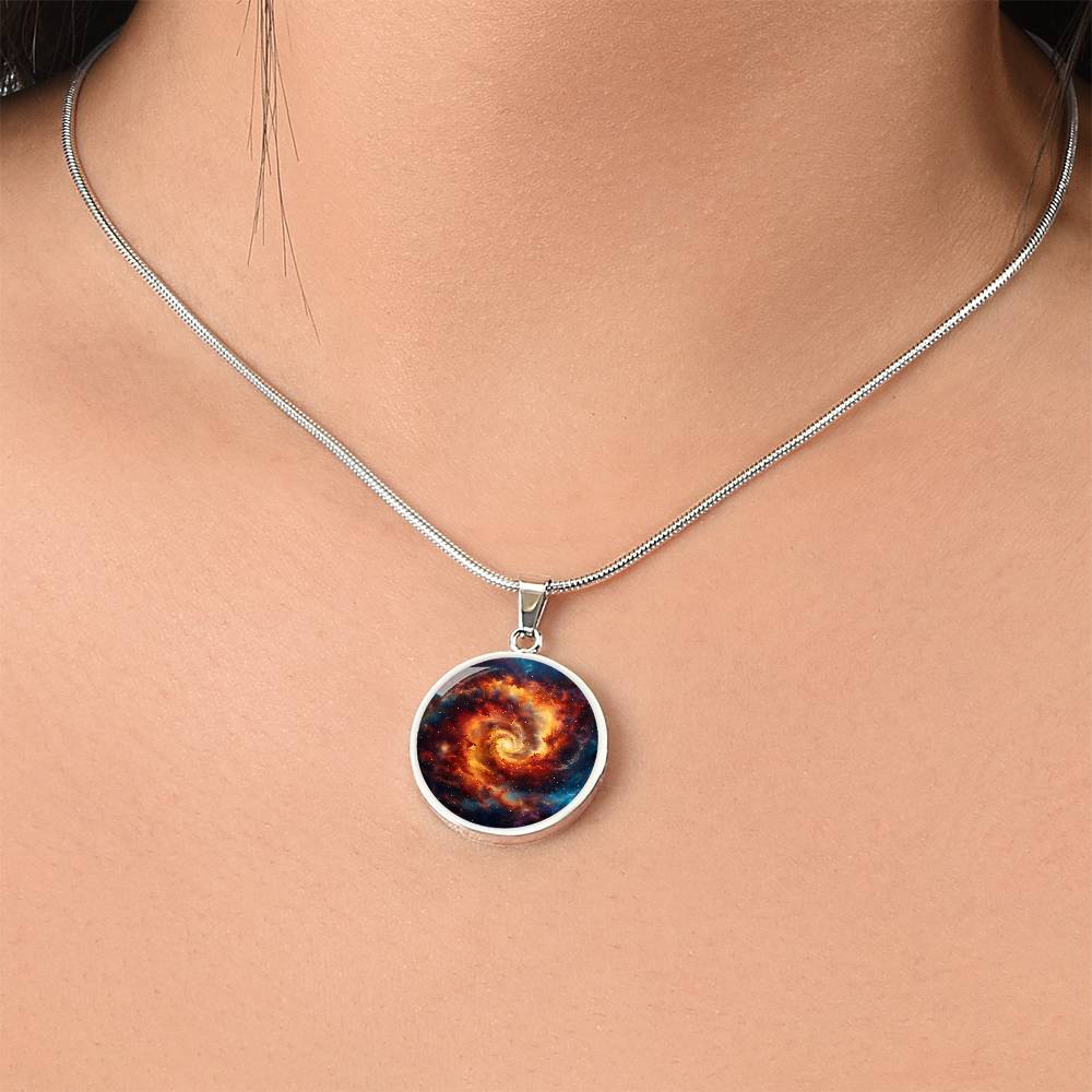 Space Fire Swirl Circle Pendant Necklace