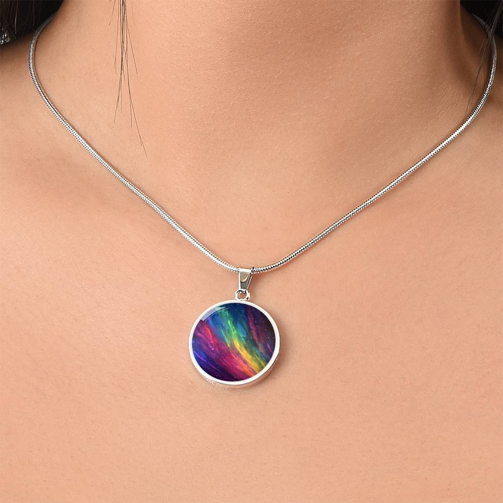 Aurora Water Color Rainbow Circle Pendant Necklace