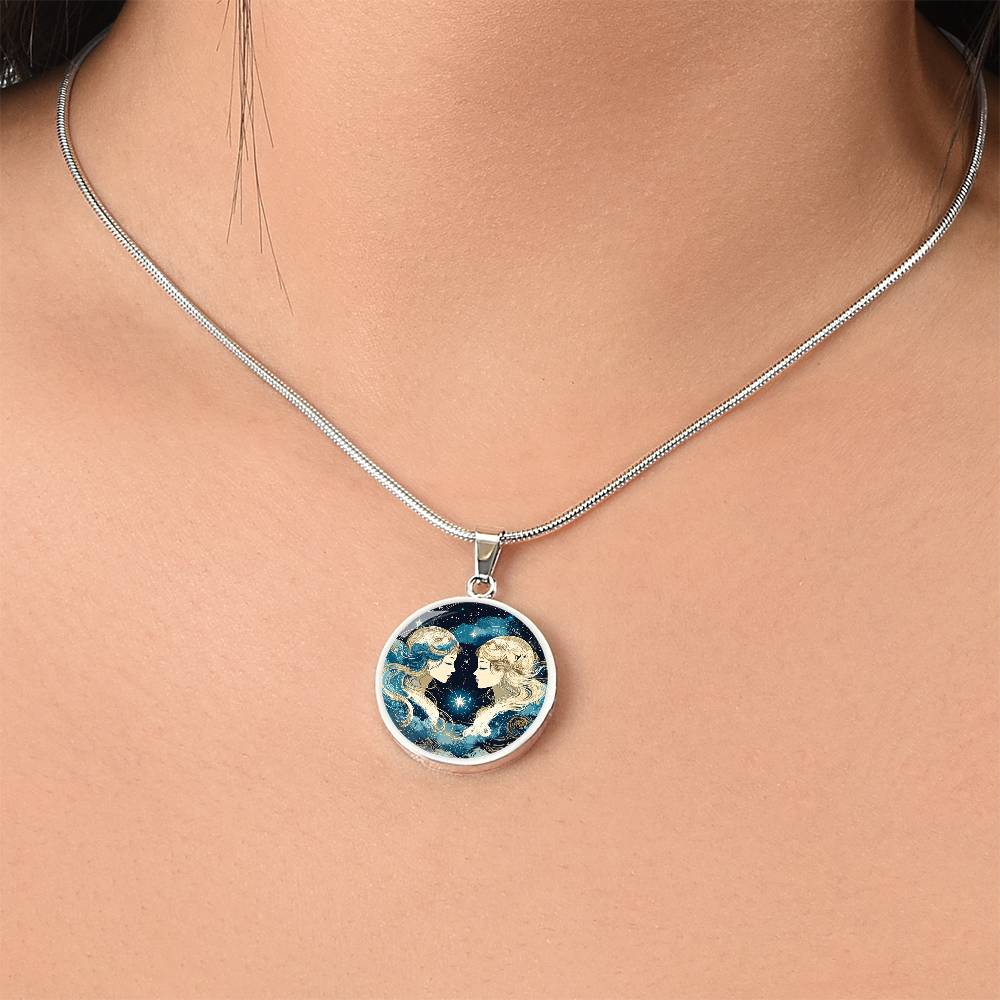 Cosmic Gemini Twins Circle Pendant Necklace