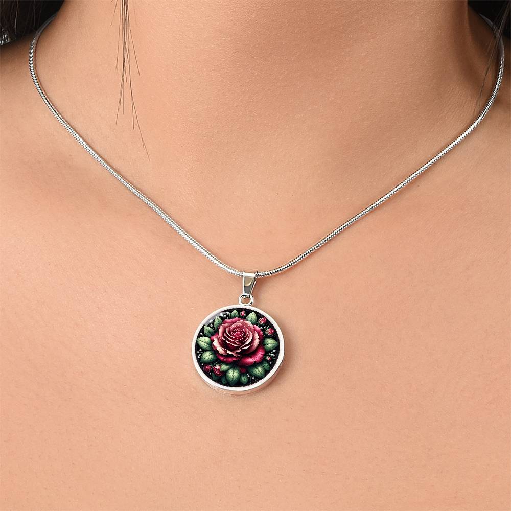 Elegant Rose Circle Pendant Necklace