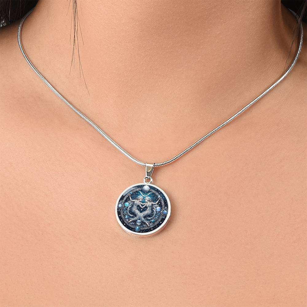 Lunar Gemini Twins Circle Pendant Necklace