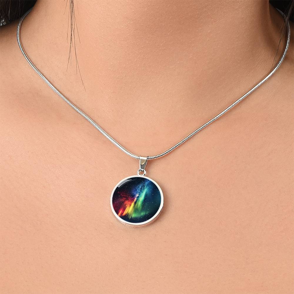 Rainbow Northern Stars Circle Pendant Necklace