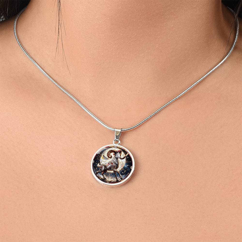 Ethereal Aries Warrior Circle Pendant Necklace