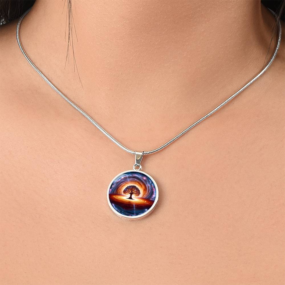 Black Hole Tree of Life Circle Pendant Necklace