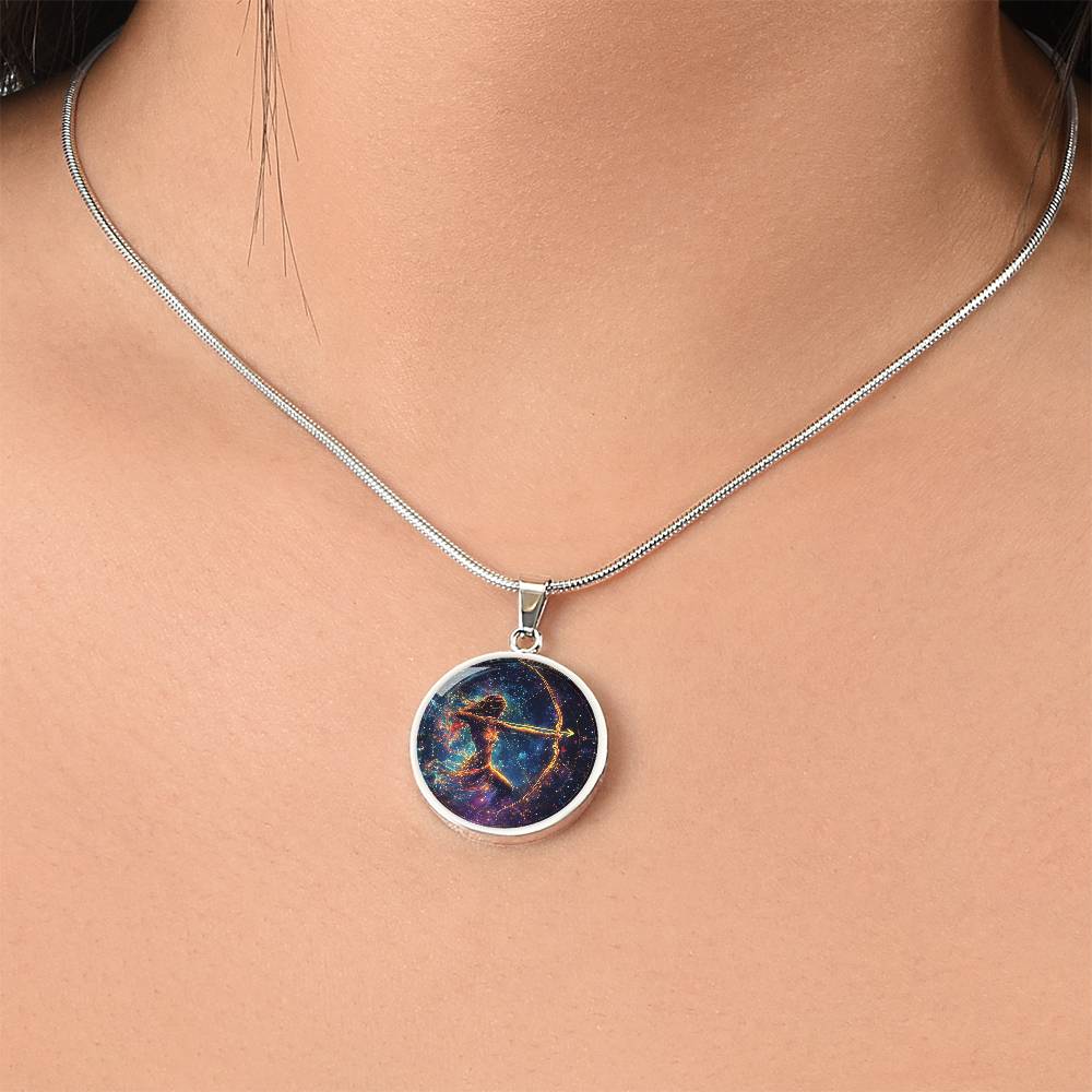 Celestial Sagittarius Archer Circle Pendant Necklace