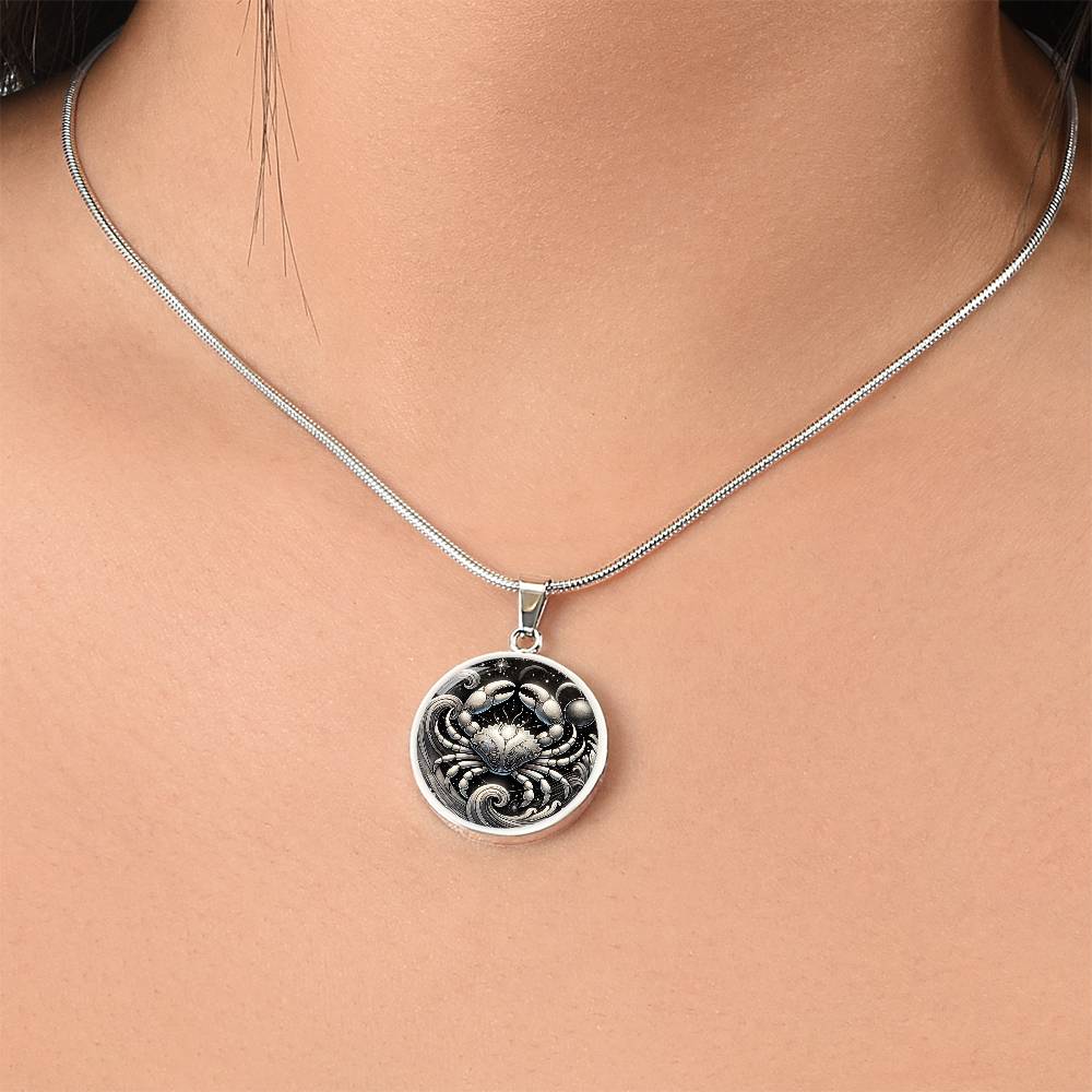 Cosmic Cancer Embrace Circle Pendant Necklace