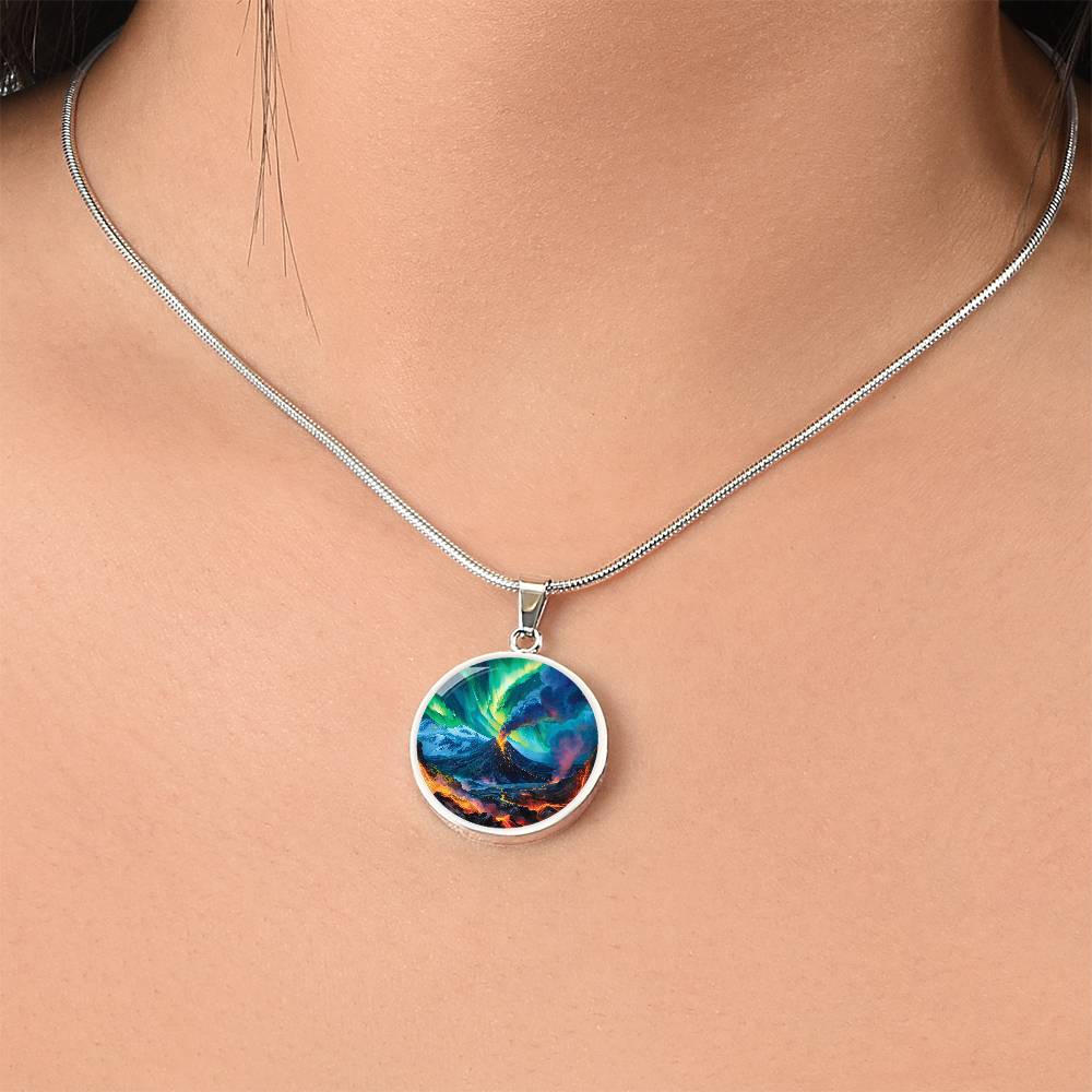 Northern Lights Volcano Circle Pendant Necklace