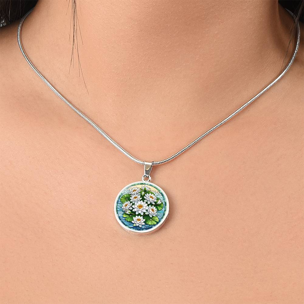 Water Lillies Circle Pendant Necklace