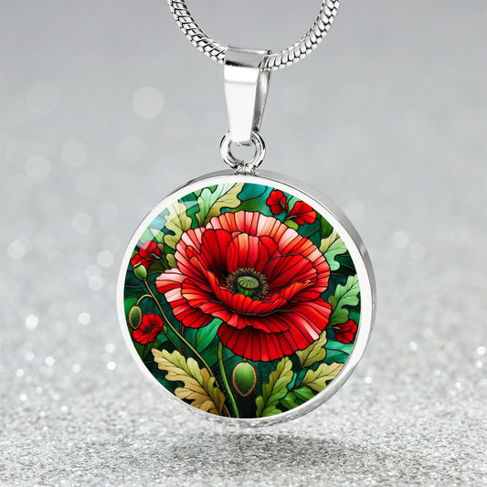 Radiant Poppy Circle Pendant Necklace