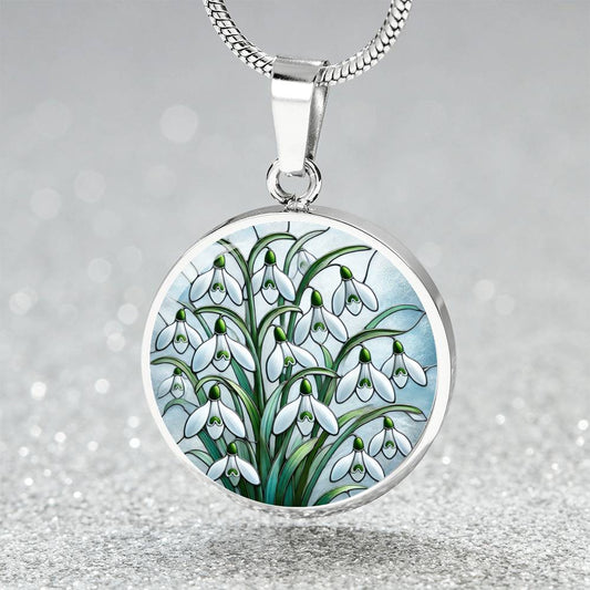 The Snowdrop Flowers Circle Pendant Necklace