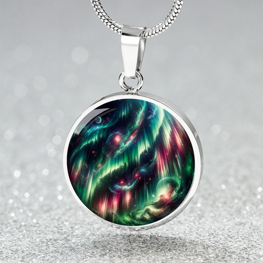 Northern Lights Space Circle Pendant Necklace