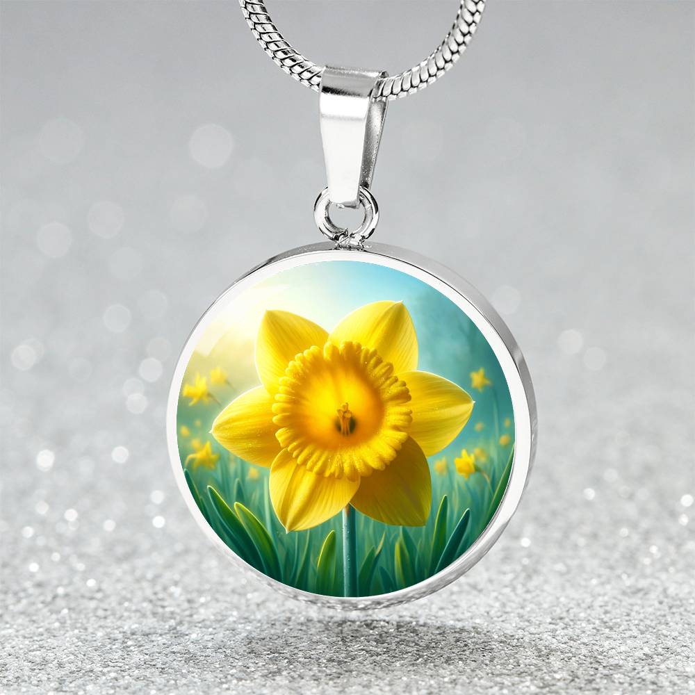 Daffodil Delight Circle Pendant Necklace