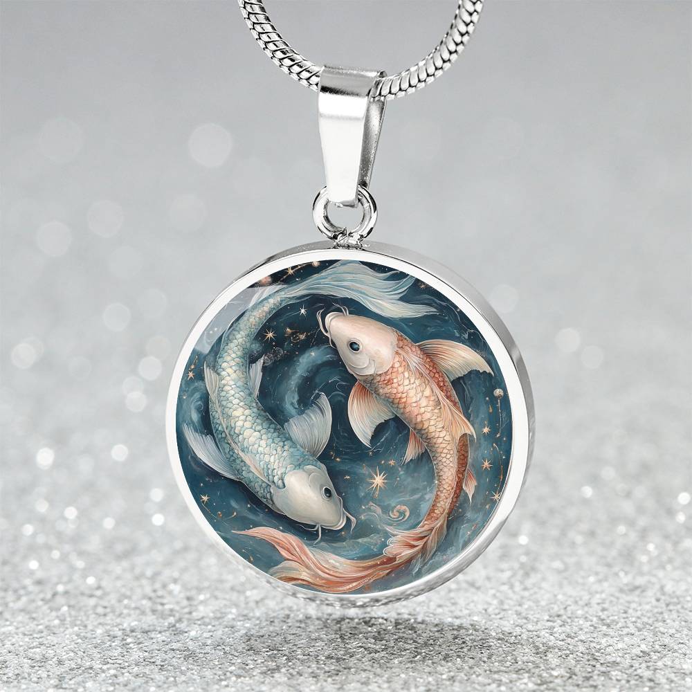 Ethereal Pisces Koi Circle Pendant Necklace