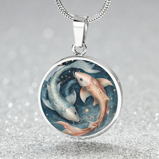 Ethereal Pisces Koi Circle Pendant Necklace