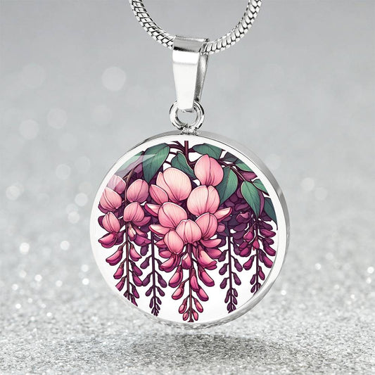 Pink Wisteria Circle Pendant Necklace