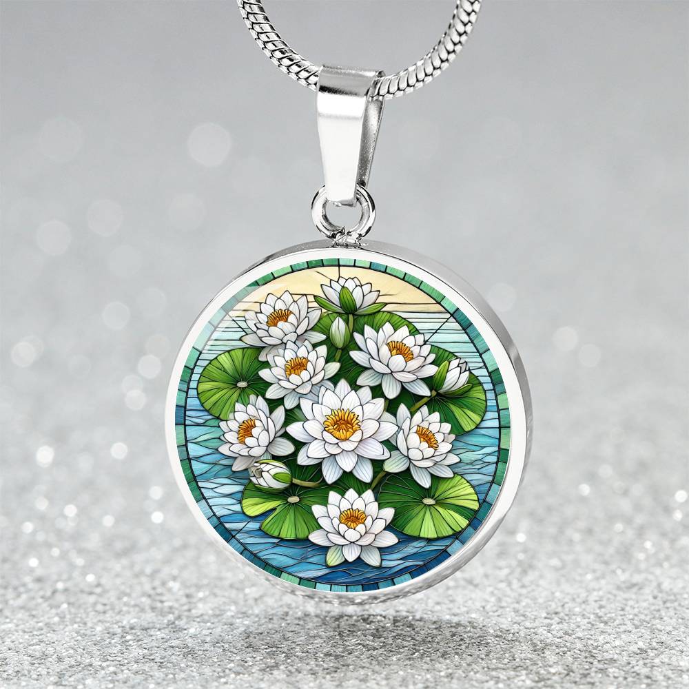Water Lillies Circle Pendant Necklace