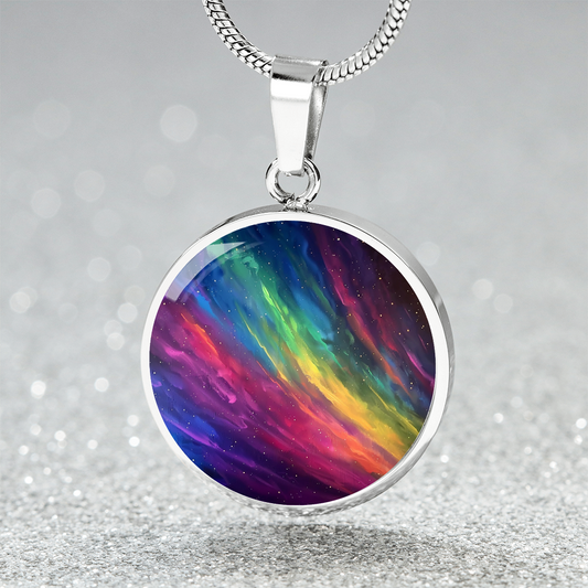 Aurora Water Color Rainbow Circle Pendant Necklace