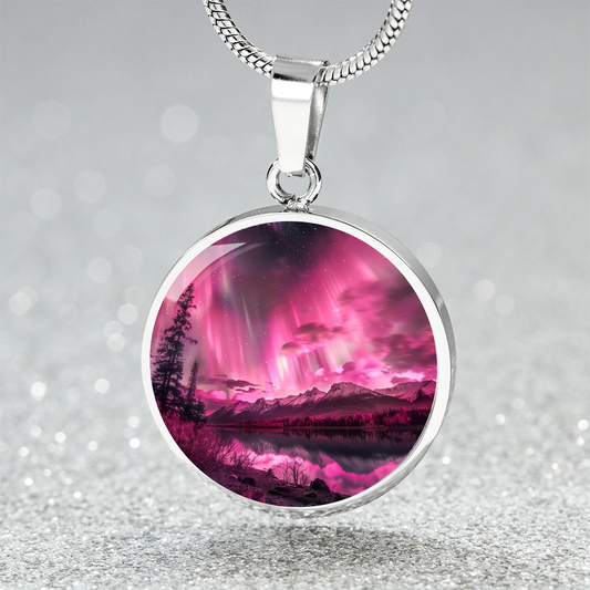 The Pink Northern Lights Circle Pendant Necklace