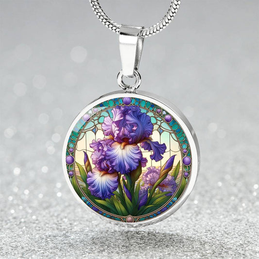 Purple Iris Circle Pendant Necklace