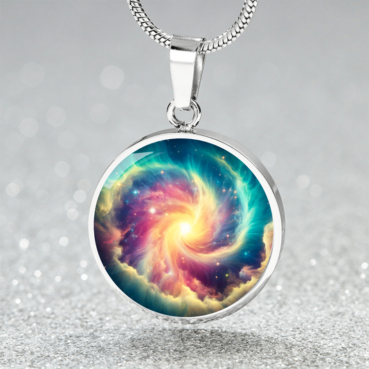 Aqua Aurora Swirl Circle Pendant Necklace