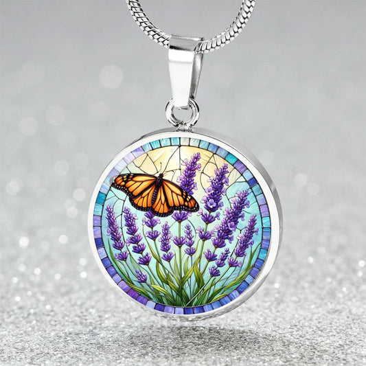 The Lavender Butterfly Circle Pendant Necklace