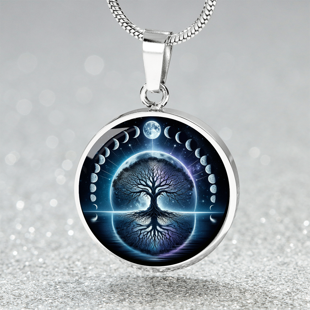 Tree of Life Moons Circle Pendant Necklace