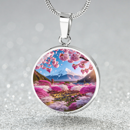 Cherry Blossom Festival Circle Pendant Necklace