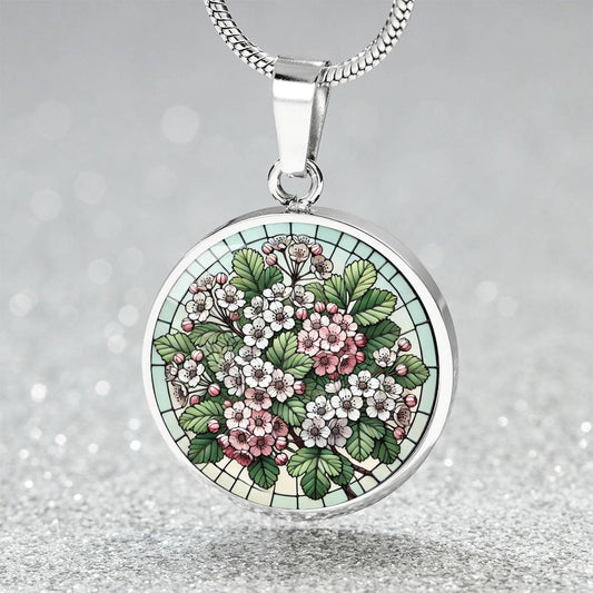 Hawthorn Flowers Circle Pendant Necklace