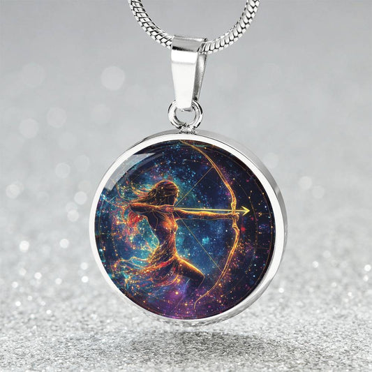 Celestial Sagittarius Archer Circle Pendant Necklace