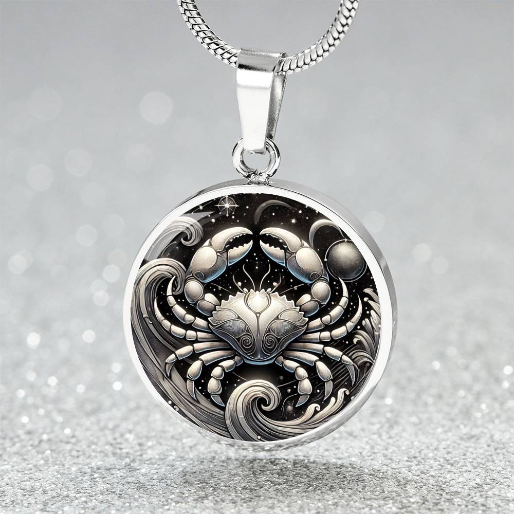 Cosmic Cancer Embrace Circle Pendant Necklace
