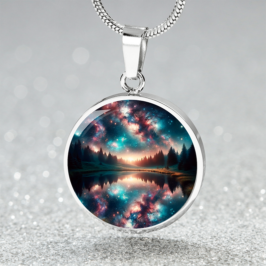 Cosmic Lake Reflection Circle Pendant Necklace