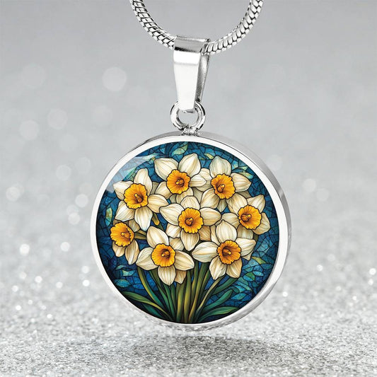 Narcissus Bloom Circle Pendant Necklace