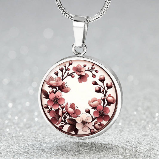 Cherry Blossom Circle Pendant Necklace