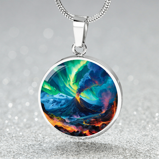 Northern Lights Volcano Circle Pendant Necklace