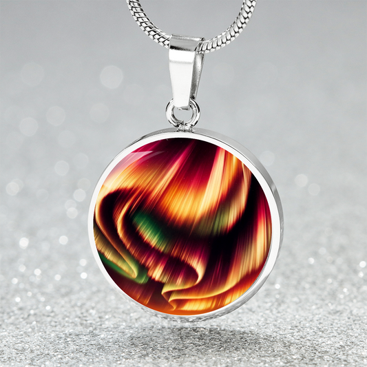 Red Northern Lights Circle Pendant Necklace