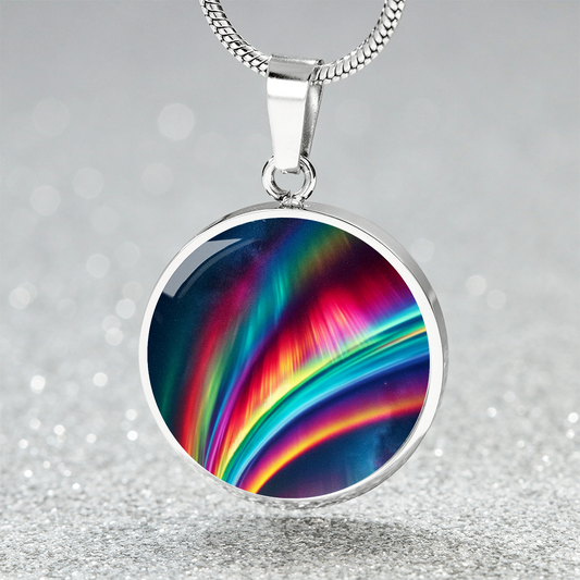 Rainbow Northern Lights Circle Pendant Necklace